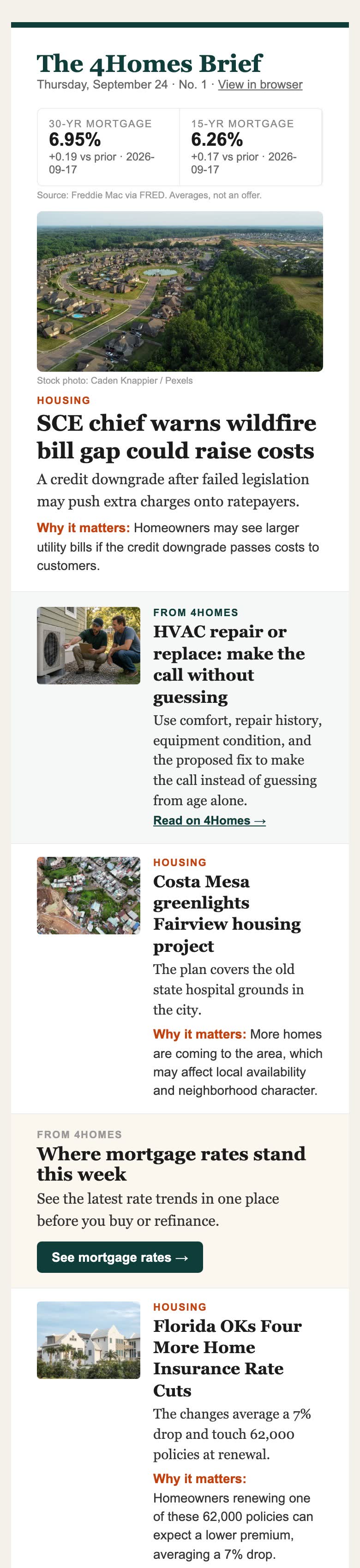 The 4Homes Brief on a phone: housing news with weekly mortgage rate averages and guides from 4Homes